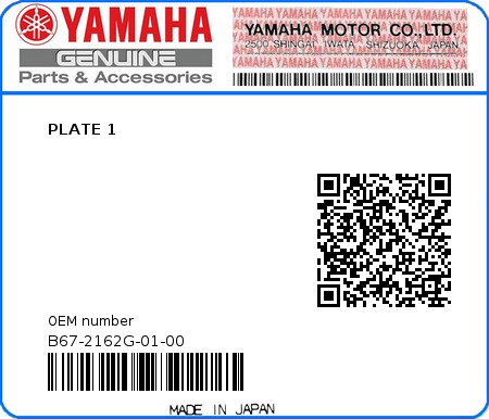 Product image: Yamaha - B67-2162G-01-00 - PLATE 1  0