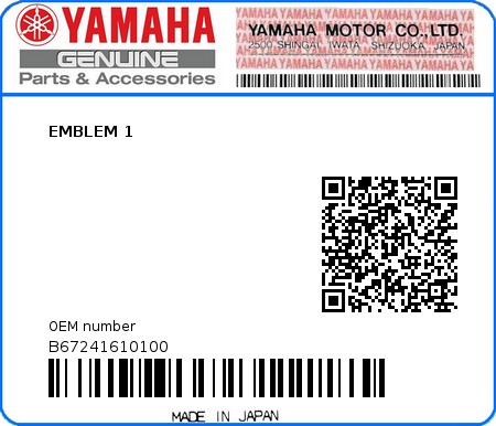 Product image: Yamaha - B67241610100 - EMBLEM 1  0