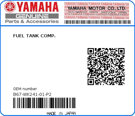 Product image: Yamaha - B67-WK241-01-P2 - FUEL TANK COMP.  0