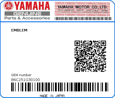 Product image: Yamaha - B6C251G30100 - EMBLEM  0