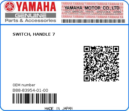 Product image: Yamaha - B88-83954-01-00 - SWITCH, HANDLE 7  0