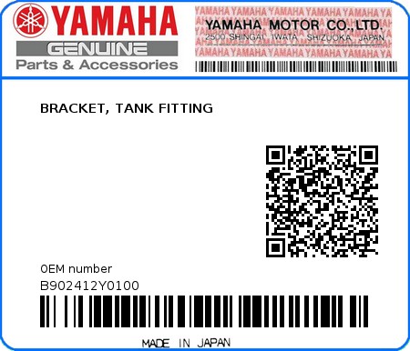 Product image: Yamaha - B902412Y0100 - BRACKET, TANK FITTING  0