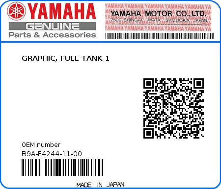 Product image: Yamaha - B9A-F4244-11-00 - GRAPHIC, FUEL TANK 1  0