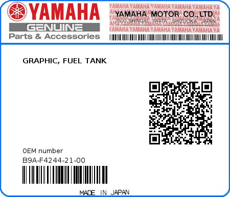 Product image: Yamaha - B9A-F4244-21-00 - GRAPHIC, FUEL TANK  0