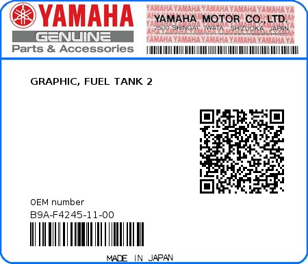 Product image: Yamaha - B9A-F4245-11-00 - GRAPHIC, FUEL TANK 2  0