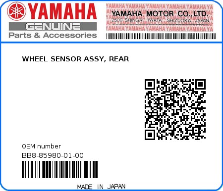 Product image: Yamaha - BB8-85980-01-00 - WHEEL SENSOR ASSY, REAR  0