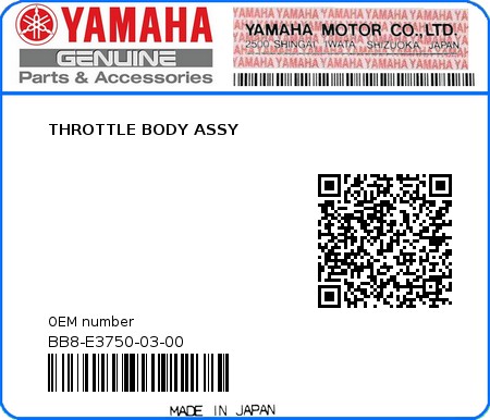 Product image: Yamaha - BB8-E3750-03-00 - THROTTLE BODY ASSY  0