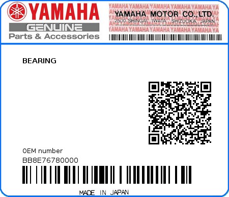 Product image: Yamaha - BB8E76780000 - BEARING  0