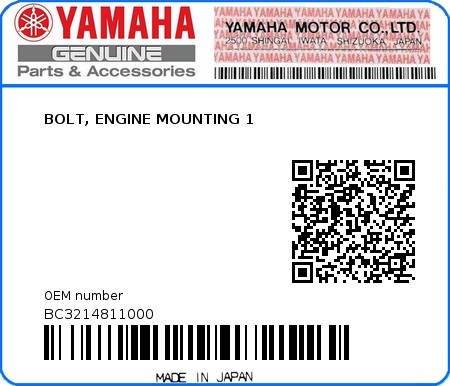 Product image: Yamaha - BC3214811000 - BOLT, ENGINE MOUNTING 1  0