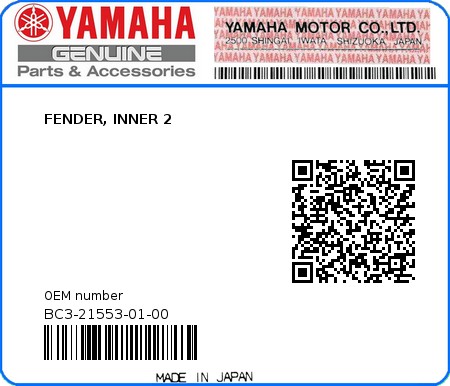 Product image: Yamaha - BC3-21553-01-00 - FENDER, INNER 2  0
