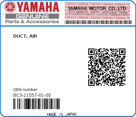 Product image: Yamaha - BC3-21557-01-00 - DUCT, AIR  0