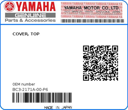 Product image: Yamaha - BC3-2171A-00-P6 - COVER, TOP  0