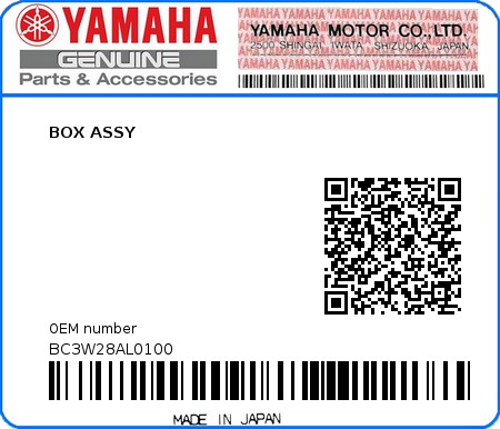Product image: Yamaha - BC3W28AL0100 - BOX ASSY  0
