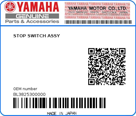 Product image: Yamaha - BL3825300000 - STOP SWITCH ASSY  0