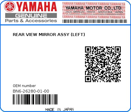 Product image: Yamaha - BN6-26280-01-00 - REAR VIEW MIRROR ASSY (LEFT)  0