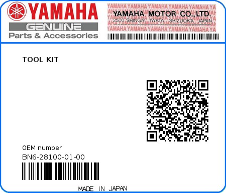 Product image: Yamaha - BN6-28100-01-00 - TOOL KIT  0