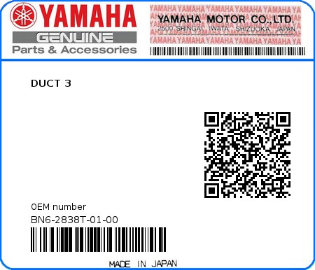 Product image: Yamaha - BN6-2838T-01-00 - DUCT 3  0