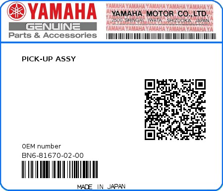 Product image: Yamaha - BN6-81670-02-00 - PICK-UP ASSY  0