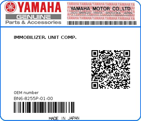 Product image: Yamaha - BN6-8255P-01-00 - IMMOBILIZER. UNIT COMP.  0