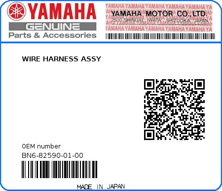 Product image: Yamaha - BN6-82590-01-00 - WIRE HARNESS ASSY  0