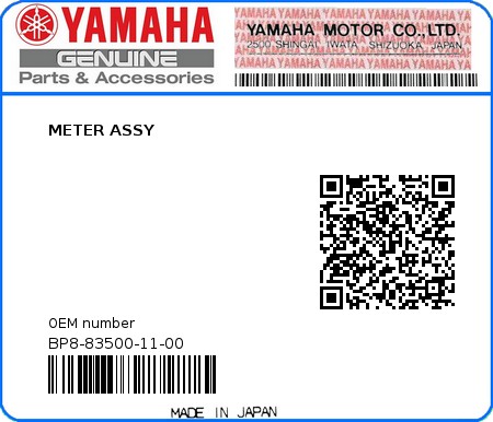 Product image: Yamaha - BP8-83500-11-00 - METER ASSY  0