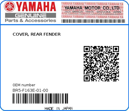 Product image: Yamaha - BR5-F163E-01-00 - COVER, REAR FENDER  0