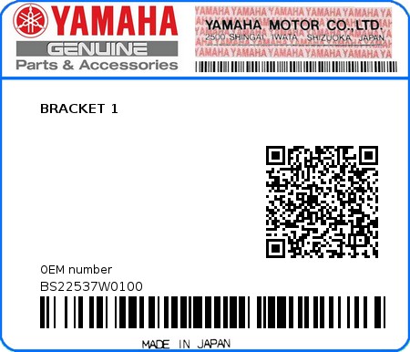 Product image: Yamaha - BS22537W0100 - BRACKET 1  0