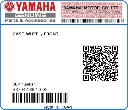 Product image: Yamaha - BS7-F5168-10-0X - CAST WHEEL, FRONT  0