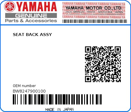 Product image: Yamaha - BW8247900100 - SEAT BACK ASSY  0