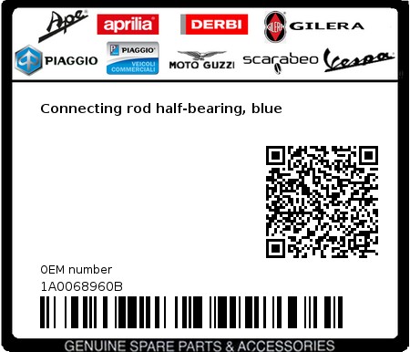 Product image: Moto Guzzi - 1A0068960B - Connecting rod half-bearing, blue  0