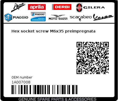 Product image: Moto Guzzi - 1A007008 - Hex socket screw M6x35 preimpregnata  0