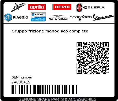 Product image: Moto Guzzi - 2A000419 - Gruppo frizione monodisco completo  0