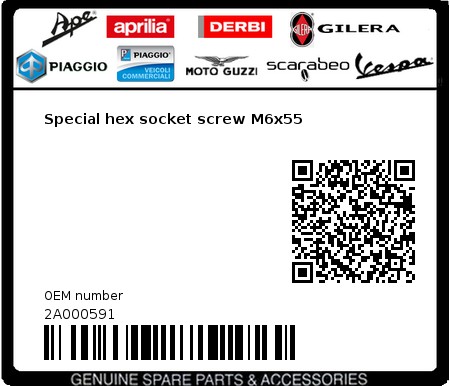 Product image: Moto Guzzi - 2A000591 - Special hex socket screw M6x55  0