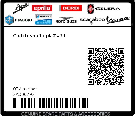 Product image: Moto Guzzi - 2A000792 - Clutch shaft cpl. Z=21  0