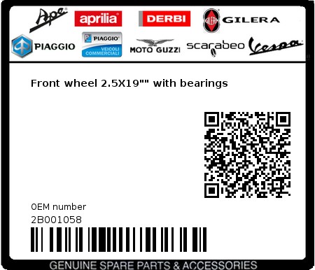 Product image: Moto Guzzi - 2B001058 - Front wheel 2.5X19"" with bearings  0