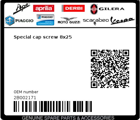 Product image: Moto Guzzi - 2B002171 - Special cap screw 8x25  0