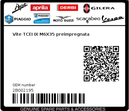 Product image: Moto Guzzi - 2B002195 - Vite TCEI IX M6X35 preimpregnata  0