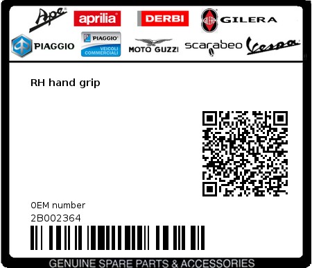 Product image: Moto Guzzi - 2B002364 - RH hand grip  0
