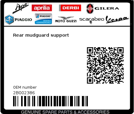 Product image: Moto Guzzi - 2B002386 - Rear mudguard support  0