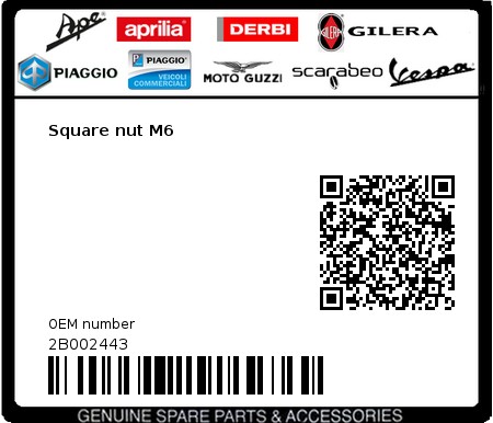 Product image: Moto Guzzi - 2B002443 - Square nut M6  0