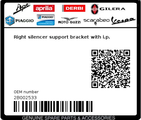 Product image: Moto Guzzi - 2B002533 - Right silencer support bracket with i.p.  0