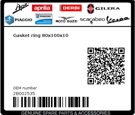 Product image: Moto Guzzi - 2B002535 - Gasket ring 80x100x10  0