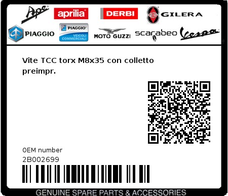 Product image: Moto Guzzi - 2B002699 - Vite TCC torx M8x35 con colletto preimpr.  0