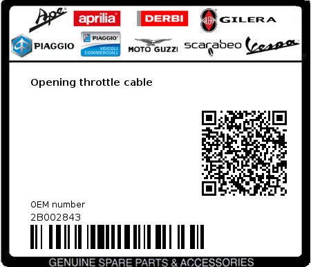 Product image: Moto Guzzi - 2B002843 - Opening throttle cable  0