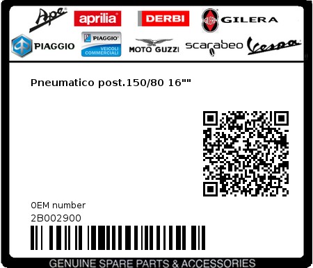 Product image: Moto Guzzi - 2B002900 - Pneumatico post.150/80 16""  0