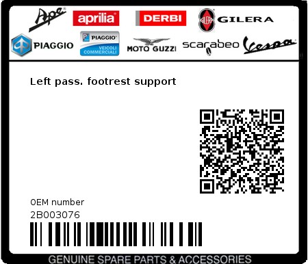 Product image: Moto Guzzi - 2B003076 - Left pass. footrest support  0