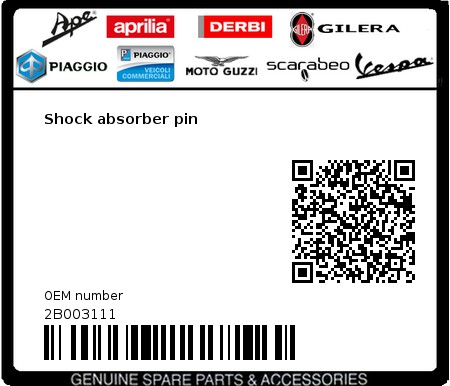 Product image: Moto Guzzi - 2B003111 - Shock absorber pin  0