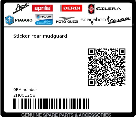 Product image: Moto Guzzi - 2H001258 - Sticker rear mudguard  0