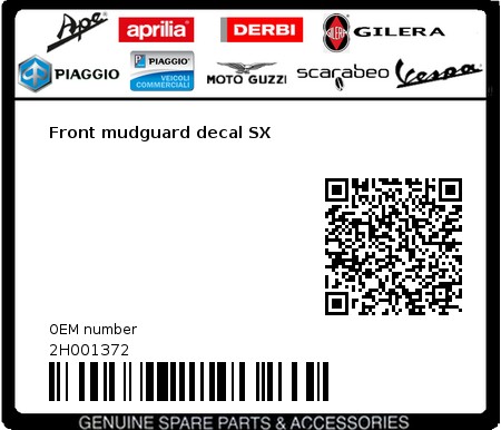 Product image: Moto Guzzi - 2H001372 - Front mudguard decal SX  0