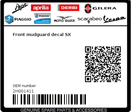 Product image: Moto Guzzi - 2H001411 - Front mudguard decal SX  0